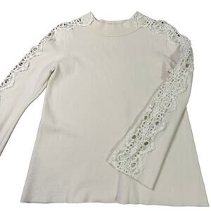 Stylus Women's Lace Long Sleeve Knit Sweater Cream Size M EUC
